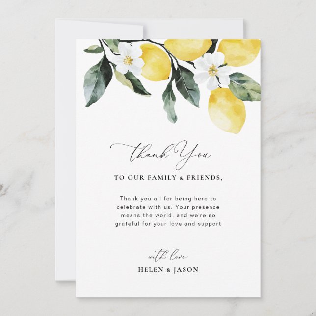 Modern Greenery Lemon Reception Table Thank You (Front)
