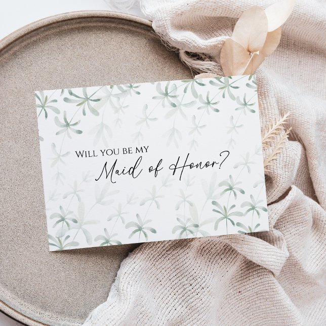 Modern Greenery Maid Of Honour White Proposal Invitation (Creator Uploaded)