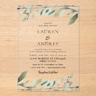 Modern Greenery Minimalist Wedding Acrylic Invitations
