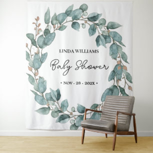 Modern Greenery Photo Backdrop   Baby Shower Decor Tapestry