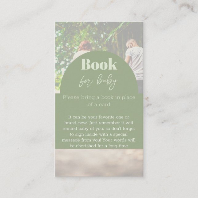 Modern Greenery Photo Book for Baby Shower Game Business Card (Front)