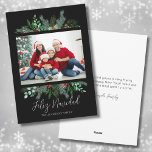 Modern Greenery Photo Feliz Navidad Christmas Holiday Card<br><div class="desc">Modern Greenery Photo Feliz Navidad Christmas Holiday Card. A simple and classic Christmas card look with greenery like evergreen branches, leaves, and more surrounding a single photo of your family or whatever you want to include. A black background gives this a modern vibe, with subtle hints and pops of colour...</div>