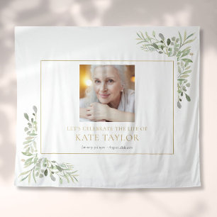 Modern Greenery Photo Funeral Memorial Service Tapestry