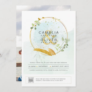 Modern Greenery PHOTO Wedding Invitation QR CODE