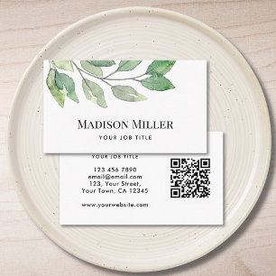 Modern Greenery QR Code Business Card