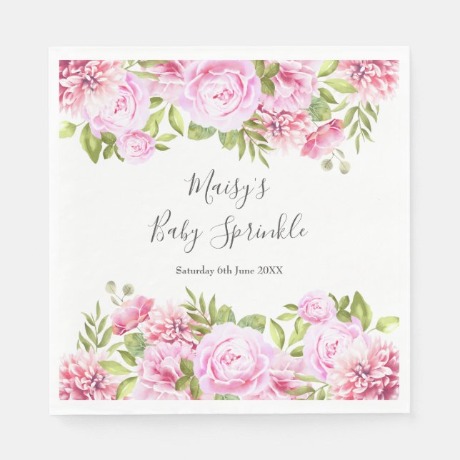 Modern Greenery Rose Garden Baby Girl Sprinkle Napkin (Front)
