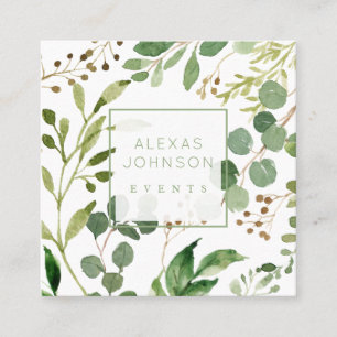 Modern Greenery Spring Square Business Cards