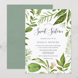 Modern Greenery Summer Spring Sweet 16 Invite