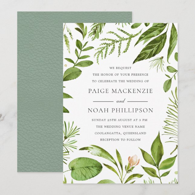 Modern Greenery Summer Spring Wedding Invite (Front/Back)