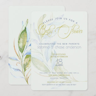 Modern  Greenery Watercolor  Couples Baby Shower Invitation