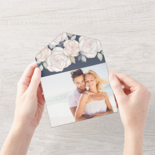 Modern Greenery Watercolor QR Code Picture Grey All In One Invitation