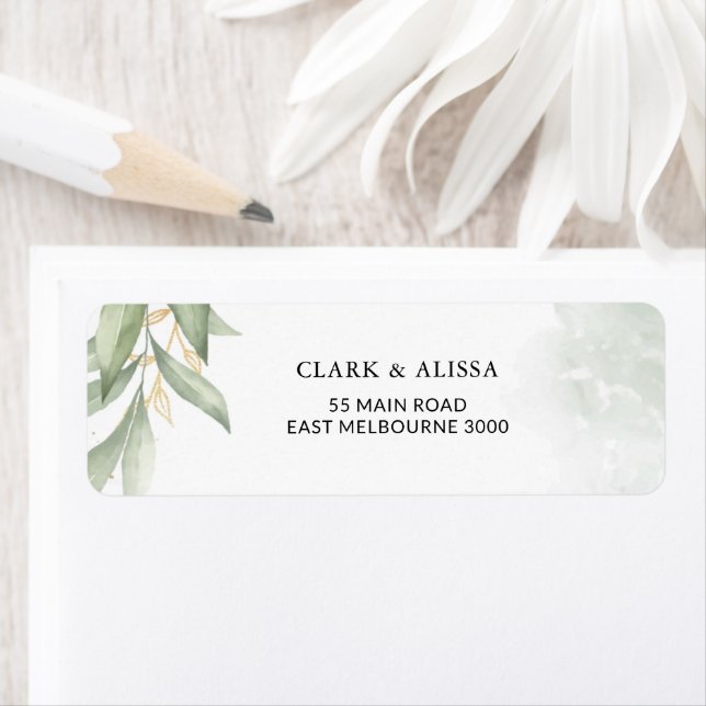 Modern Greenery Watercolour Foliage Address (Insitu)