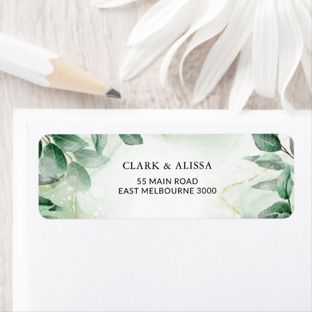 Modern Greenery Watercolour Foliage Address Label (Insitu)