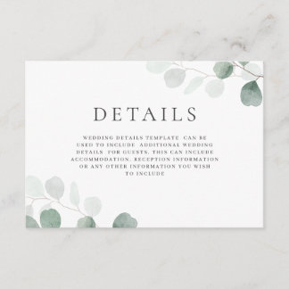 Modern Greenery Wedding Details Horizontal  Enclosure Card