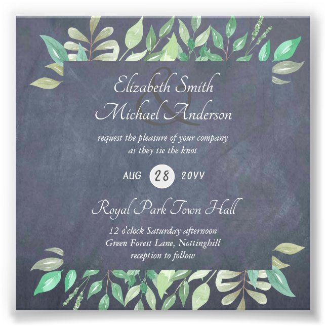 Modern Greenery Wedding Invitation Budget Photo Print (Front)