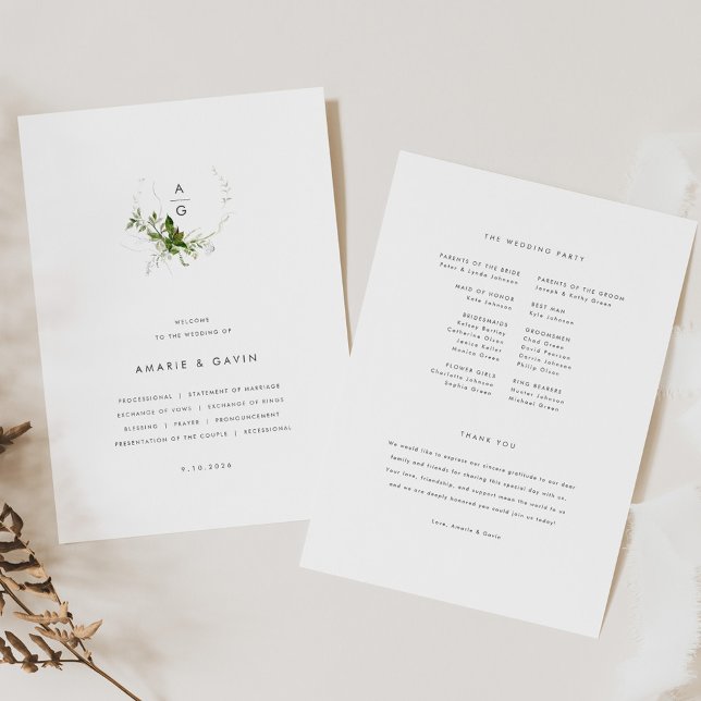 Modern Greenery Wedding Program (Creator Uploaded)