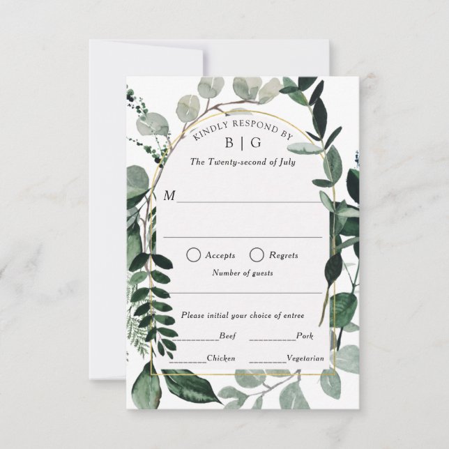 Modern Greenery Wedding RSVP with meal choice (Front)
