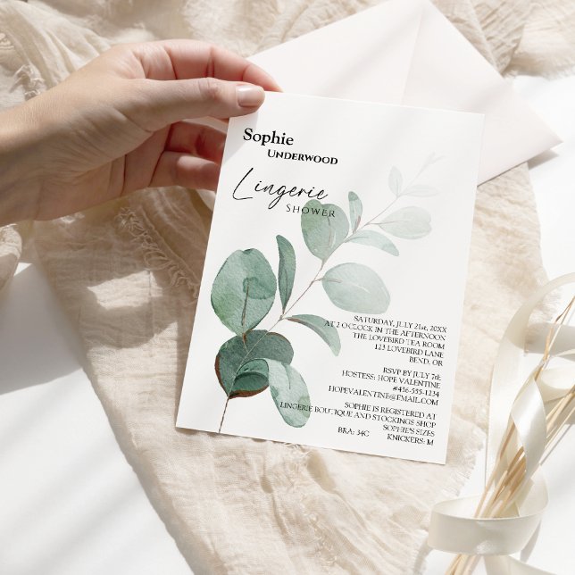 Modern Greenery White Bridal Lingerie Shower Invitation (Creator Uploaded)