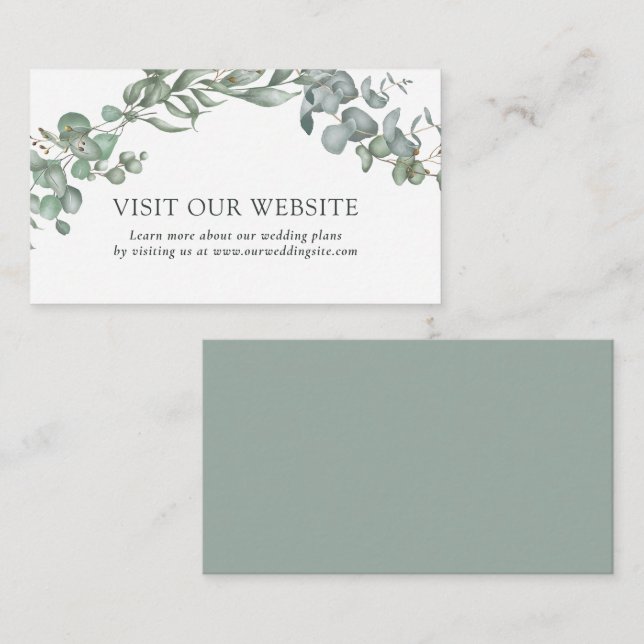 Modern Greenery White Sage Wedding Website Enclosure Card (Front/Back)