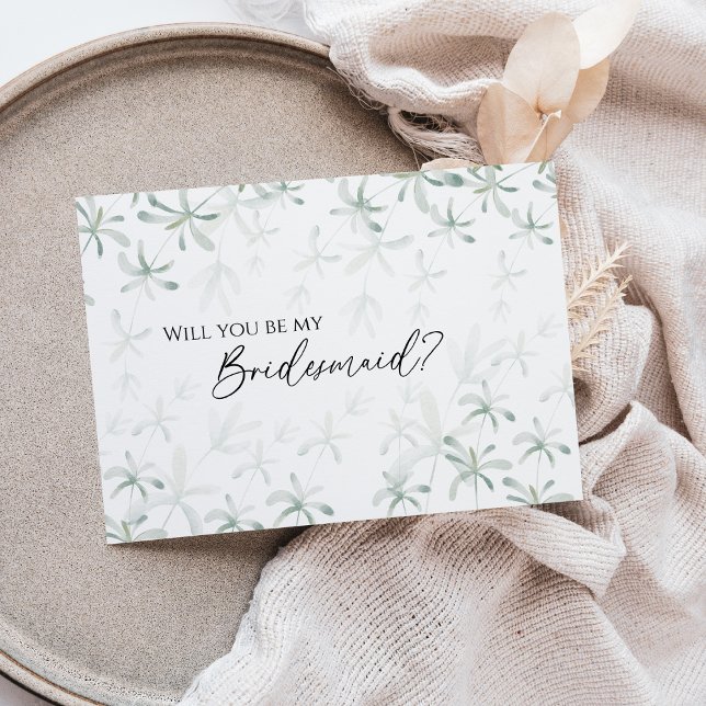 Modern Greenery White Wedding Bridesmaid Proposal Invitation (Creator Uploaded)