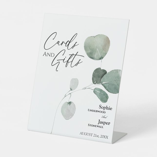 Modern Greenery White Wedding Cards and Gifts Sign (Front)