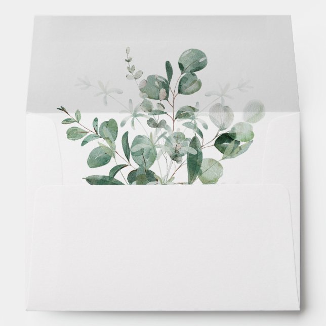 Modern Greenery White Wedding Envelope (Back (Bottom))