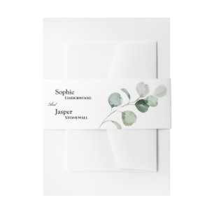 Modern Greenery White Wedding Invitation Belly Band