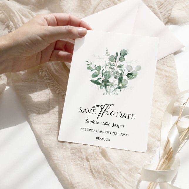 Modern Greenery White Wedding Save The Date Card (Creator Uploaded)