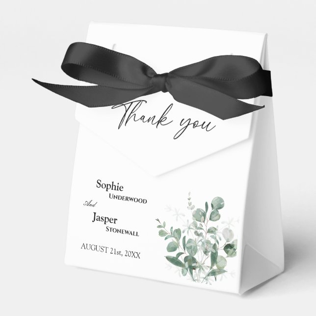 Modern Greenery White Wedding Thank You Favor Box (Front Side)