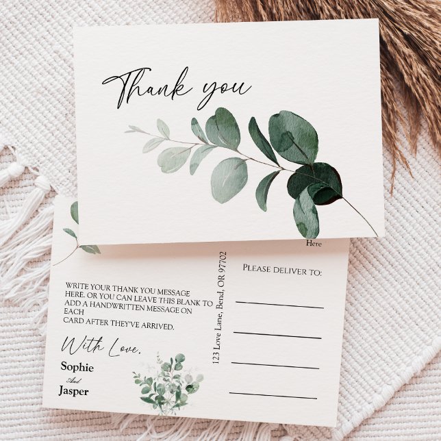Modern Greenery White Wedding Thank You Postcard (Creator Uploaded)