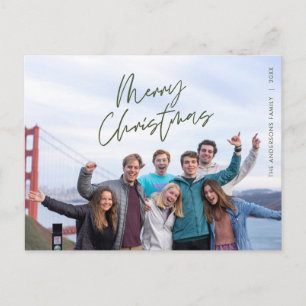 Modern Greeting, Merry Christmas Family Photo Post Postcard