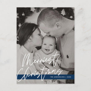 Modern Greeting,  Merry Christmas Family Photo Postcard