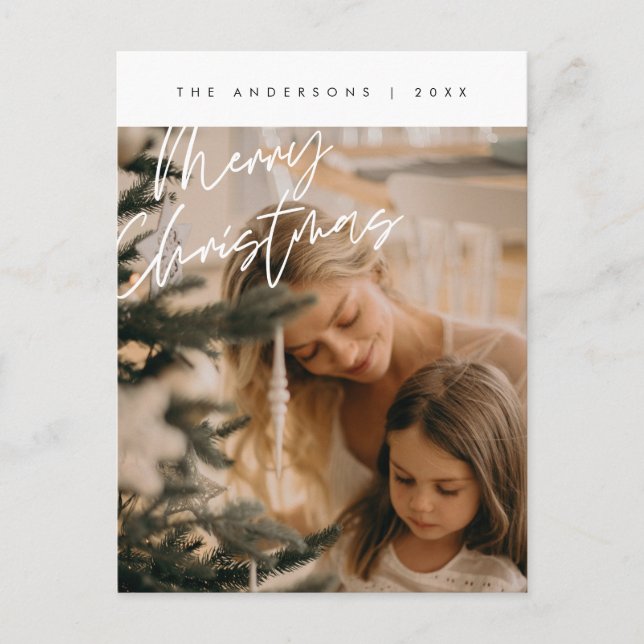 Modern Greeting,  Merry Christmas Family Photo Postcard (Front)