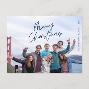 Modern Greeting, Merry Christmas Family Photo Postcard