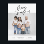 Modern Greeting, Merry Christmas Family Photo Postcard<br><div class="desc">Merry Christmas. Celebrate the season with this family photo postcard It is fully customisable and personalised with your own greeting messages. Please add your return address for easy mailing. It is simple, easy, yet modern minimalist and festive. This is the perfect postcard for sending your holiday wishes. Layover Stylish Calligraphy....</div>