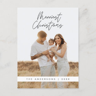 Modern Greeting, Merry Christmas Family Photo Postcard