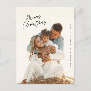 Modern Greeting, Merry Christmas Family Photo Postcard