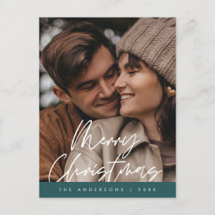 Modern Greeting,  Merry Christmas Family Photo Postcard
