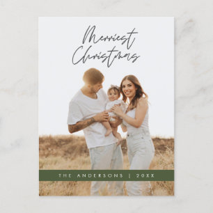 Modern Greeting,  Merry Christmas Family Photo Postcard