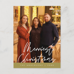Modern Greeting, Merry Christmas Family Photo Postcard