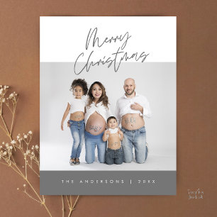 Modern Greeting, Merry Christmas Family Photo Postcard