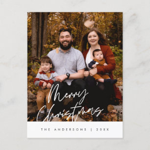 Modern Greeting, Merry Christmas Family Photo Postcard