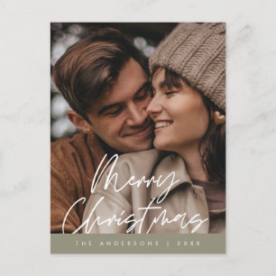 Modern Greeting,  Merry Christmas Family Photo Postcard