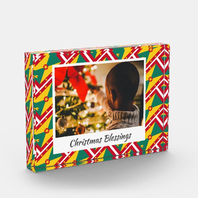 Modern GRENADA CARRIACOU FLAG Christmas Keepsake Photo Block (Left)