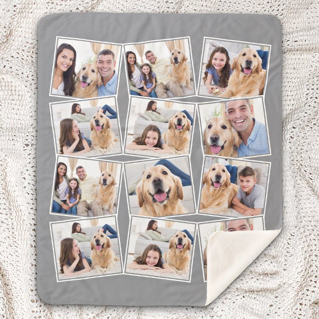 Modern Grey 12 Photo Collage Sherpa Blanket (Creator Uploaded)
