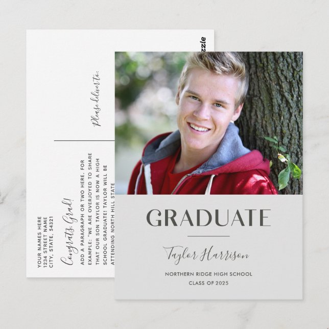 Modern Grey 2025 Graduate 1-Photo Graduation Postcard (Front/Back)