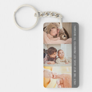 Modern Grey 3 Photo Collage for Grandpa Keychain