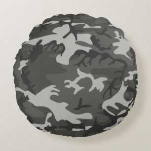 Modern Grey Abstract Camo Camouflage Round Pillow