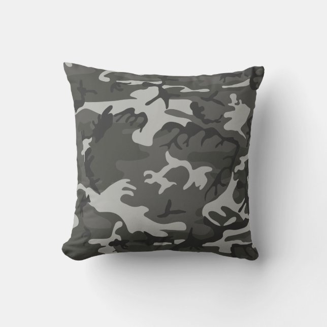 Modern Grey Abstract Camo Camouflage Throw Pillow (Front)