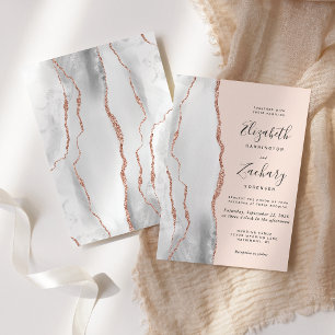 Modern Grey Agate Rose Gold Blush Wedding Invitation